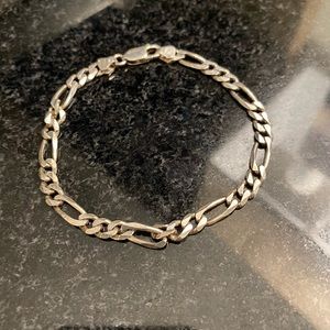 Sterling Figaro Flat Link Bracelet
